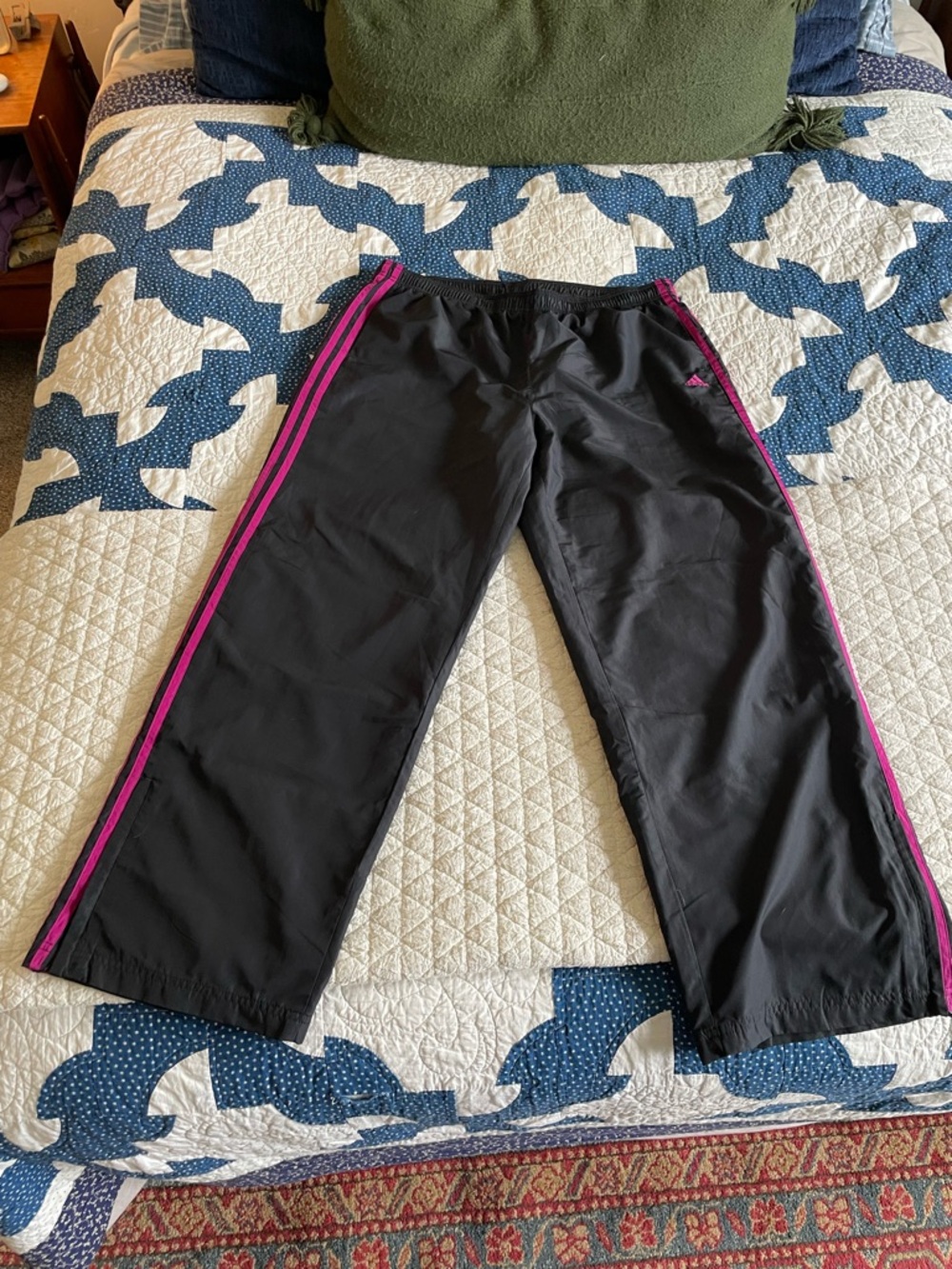 Adidas Black Track Pants with Pink Stripes